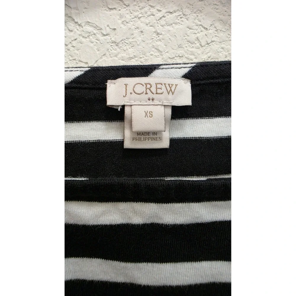 J Crew Womens XS Black White Breton Striped Boatneck Top Tulle Ruffle Cuff